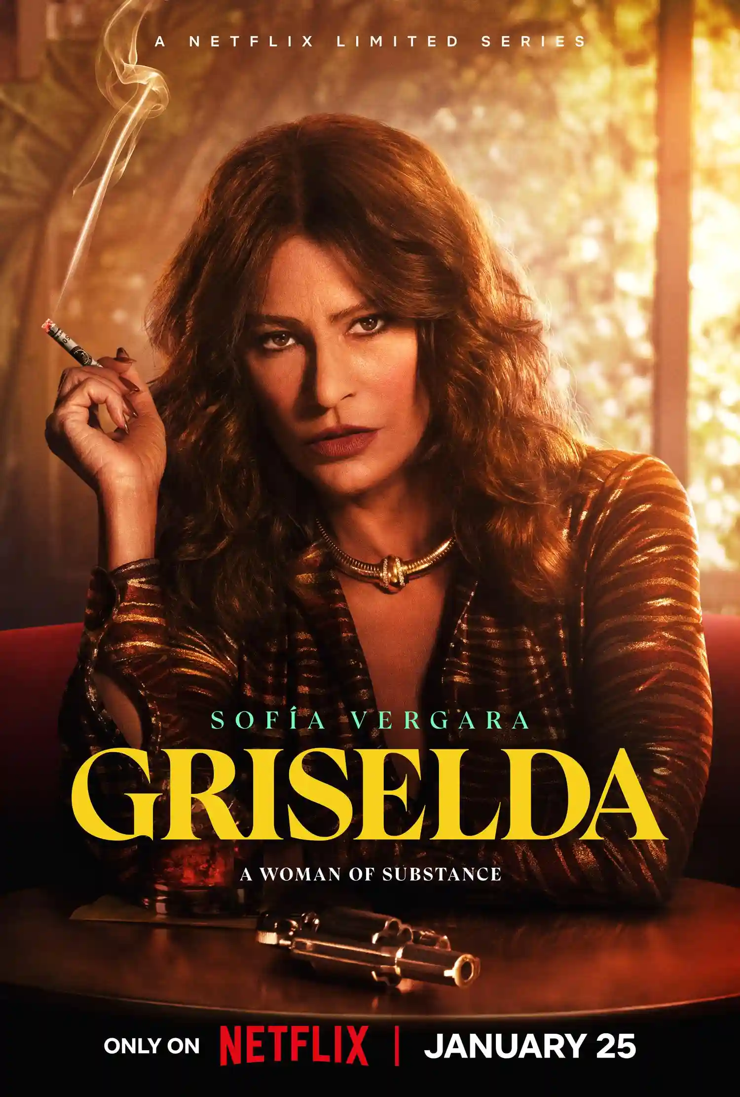 ۸ سریال از برترین سریالهای نتفلیکس در سال ۲۰۲۵ 12 پوستر سریال Griselda با بازی سوفیا ورگارا در نقش رئیس کارتل